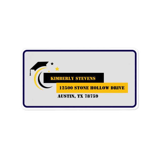 Graduate Yellow Black White Graduation Address  Label (Front)