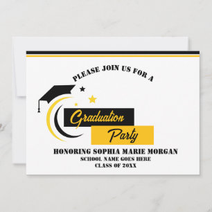 Graduate Yellow Black White Graduation Invitation