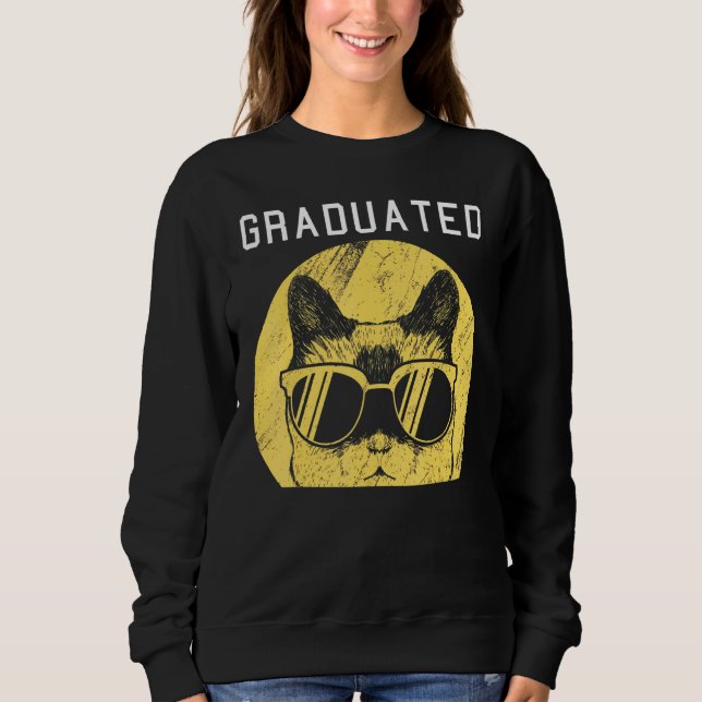 Graduated Graduation Cool Cat Sunglasses Sweatshirt (Front)