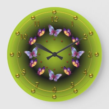 Graduated Green Butterfly Ring Large Clock by The_Clock_Shop at Zazzle