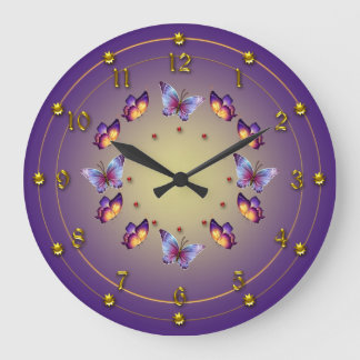 Graduated Purple and Yellow  Butterfly Ring Large Clock