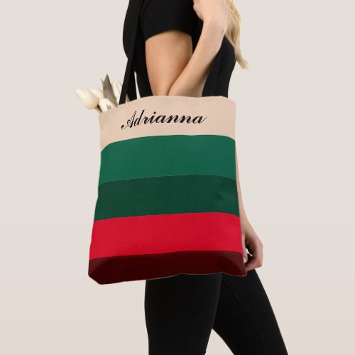 Graduated Red Green Holiday Stripe Name Tote