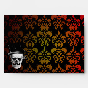 Graduated red,  yellow damask and Steampunk skull Envelope