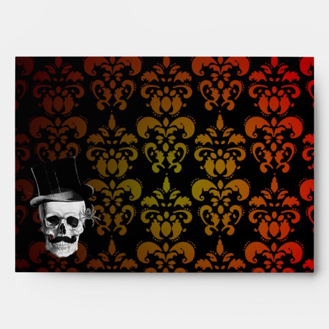 Graduated red,  yellow damask and Steampunk skull Envelope (Front)