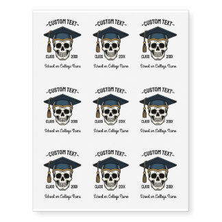 Graduated Skull Custom Name Year School Temporary Tattoos