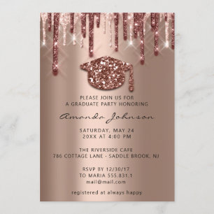 GraduateParty Drips Rose Gold Cap3D Effect Invitation