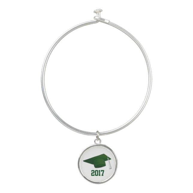 Graduates Green Custom Charm Bangle Bracelet (Front)