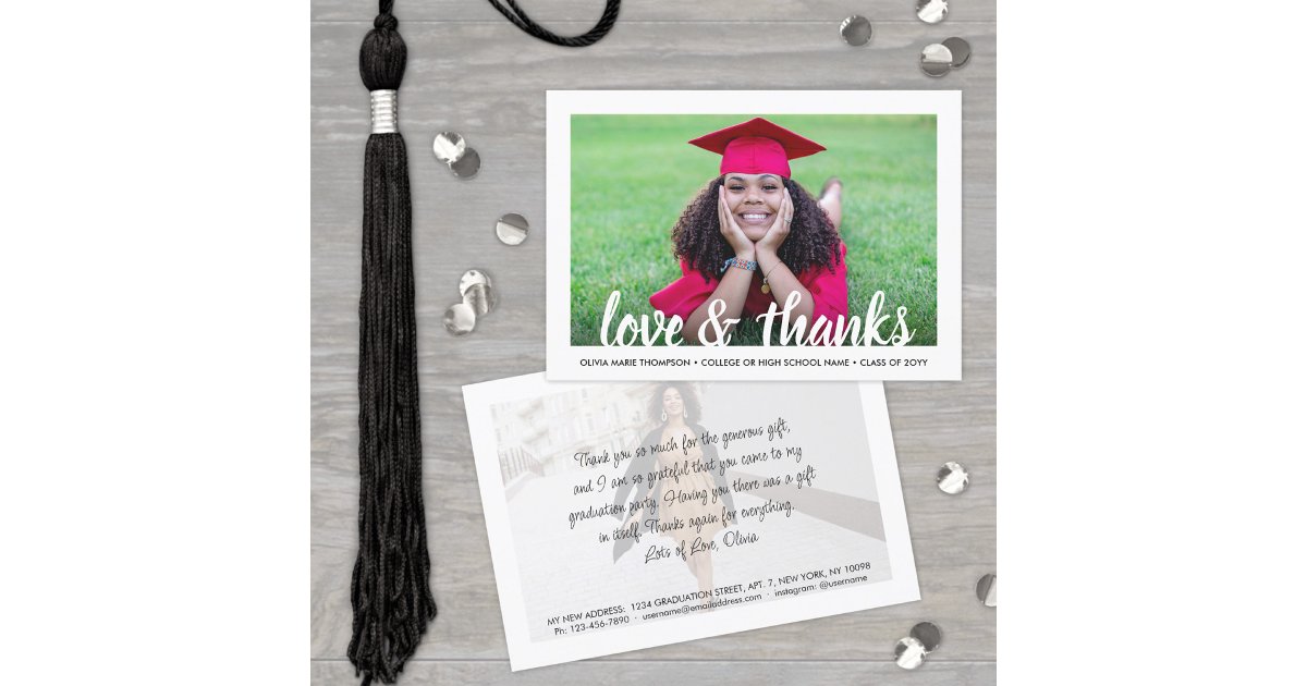Graduate's New Address Love & Thanks Graduation Thank You Card | Zazzle
