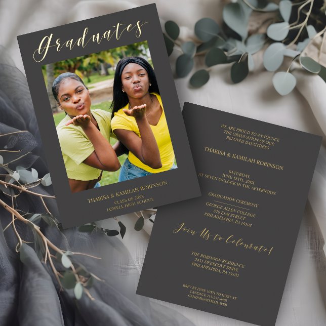 Graduates Real Golden Modern Typography Photo  Foil Invitation (Graduates Real Golden Modern Typography Photo Metallic Foil Invitation Card with Envelope.)