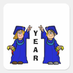 Graduates with "V" Sign Name Tags to Customize