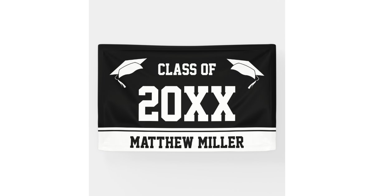Graduating Class Black White Grads Name Graduation Banner | Zazzle