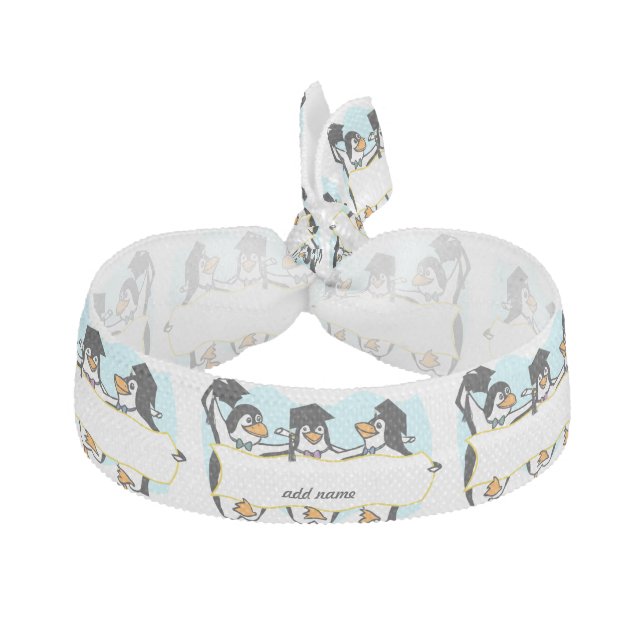 Graduating Dancing Penguins Elastic Hair Tie (Front)