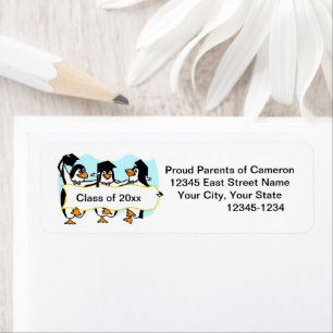 Graduating Dancing Penguins w/Banner Label