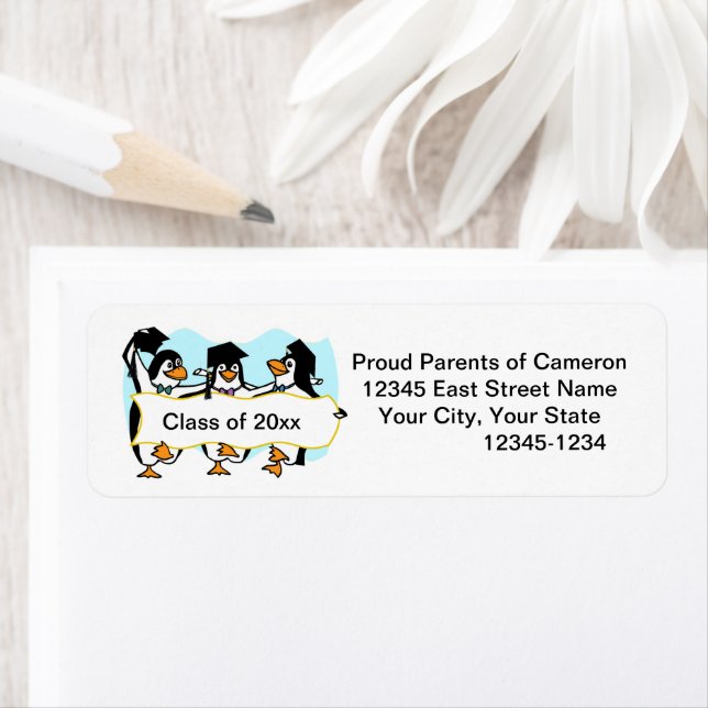 Graduating Dancing Penguins w/Banner Label (Insitu)