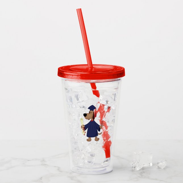 Graduating dog clipart acrylic tumbler (Front Ice)