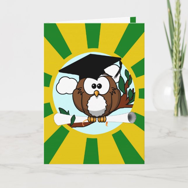 Graduating Owl School Colors Green Card (Front)
