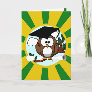 Graduating Owl School Colors Green Card