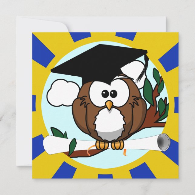 Graduating Owl w/  Blue & Gold School Colors Invitation (Front)