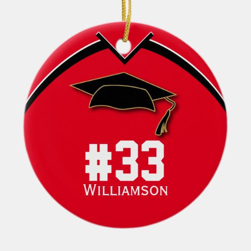 Graduating Senior Football Player Team  Red Ceramic Ornament