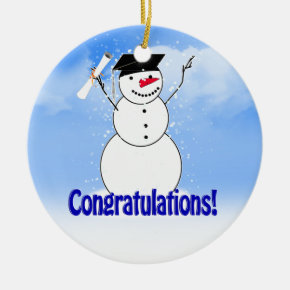 Graduating Snowman With Diploma Ceramic Ornament