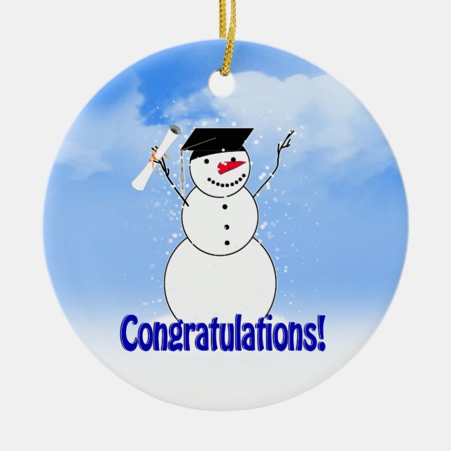 Graduating Snowman With Diploma Ceramic Ornament (Front)