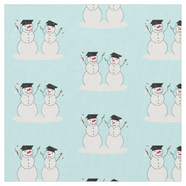 Graduating Snowmen Fabric (Close Up)