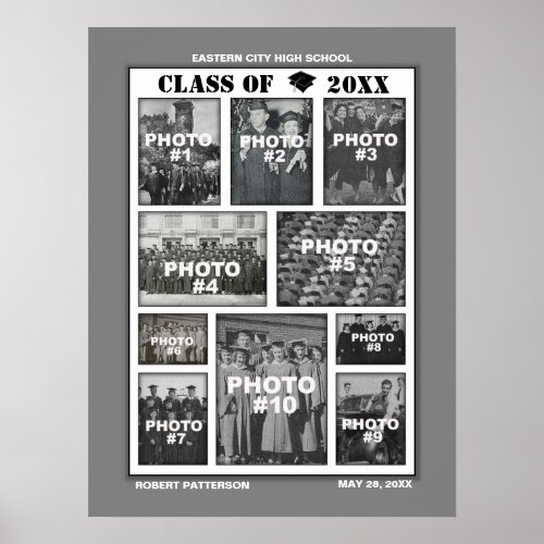 Graduation 10 Photos Collage Poster Gray