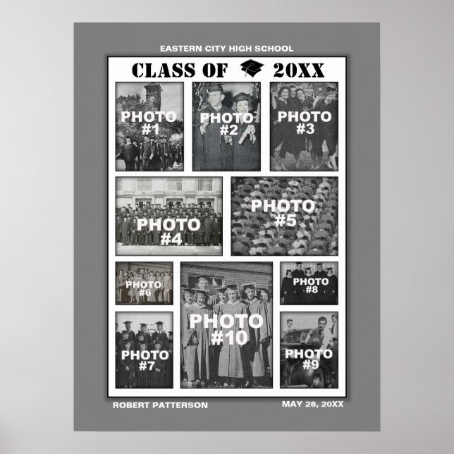 Graduation 10 Photos Collage Poster Gray (Front)
