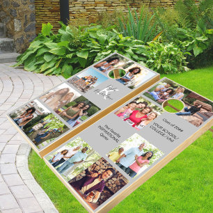 Graduation 13 Photo Collage Grey Graduate Cornhole Set