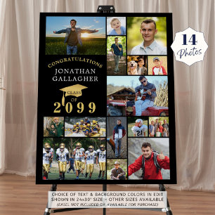 Graduation 14 Photo Collage Congrats Black Gold Foam Board