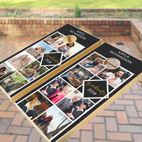 Graduation 14 Photo Collage Gold Graduate Cornhole Set