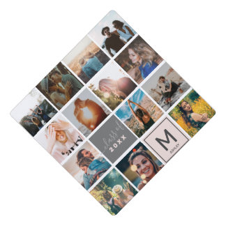Graduation 14 photo collage grid monogram class of cap topper