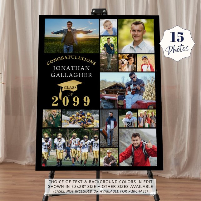 Graduation 15 Photo Collage Congrats Black Gold Foam Board (Creator Uploaded)