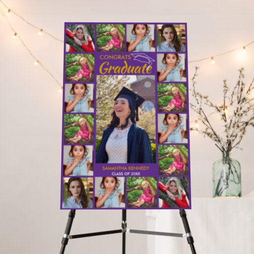 Graduation 17 Photo Collage Congrats Grad Purple   Foam Board