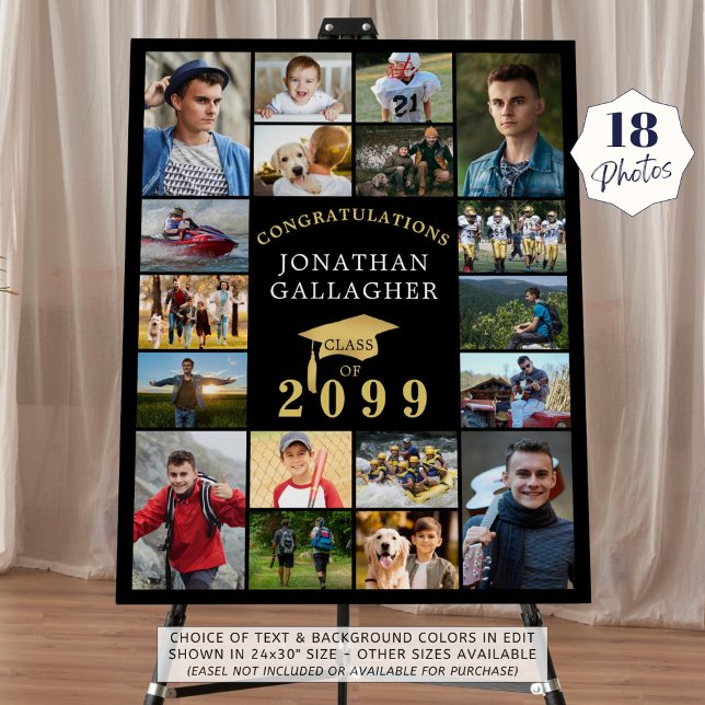 Graduation 18 Photo Collage Congrats Black Gold Foam Board (Creator Uploaded)