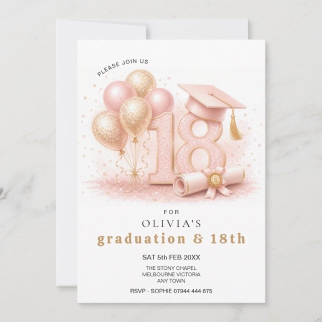 Graduation & 18th Joint Party Invitation Pink (Front)
