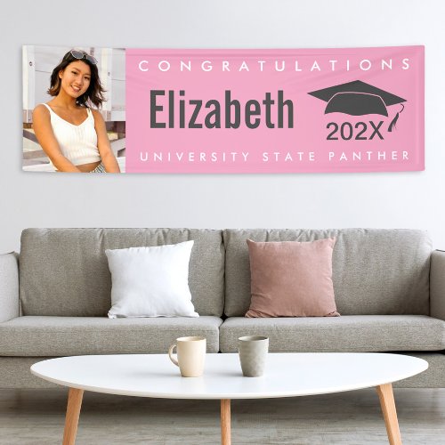 Graduation 1 photo modern bold simple pink gray banner