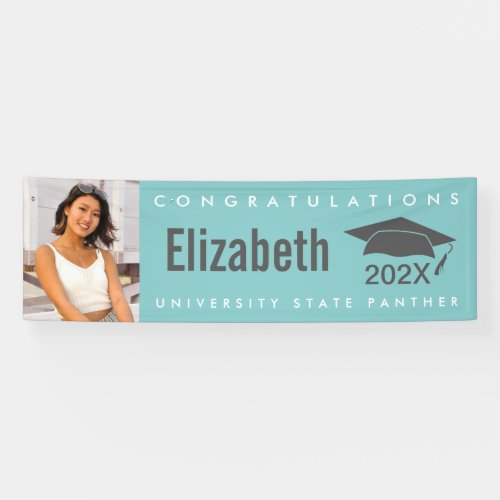 Graduation 1 photo modern bold type turquoise blue banner