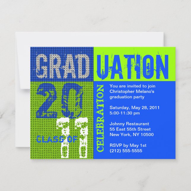 Graduation 2011 Party Invitation Blue Green (Front)