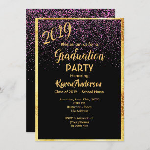 Graduation 2019 party chic black confetti gold invitation