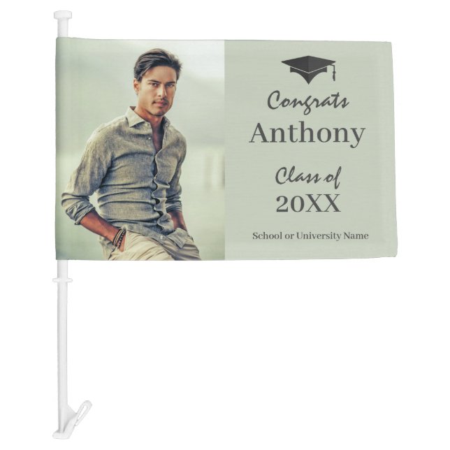 Graduation 2020 with Photo, Class and School Name Car Flag (Front)