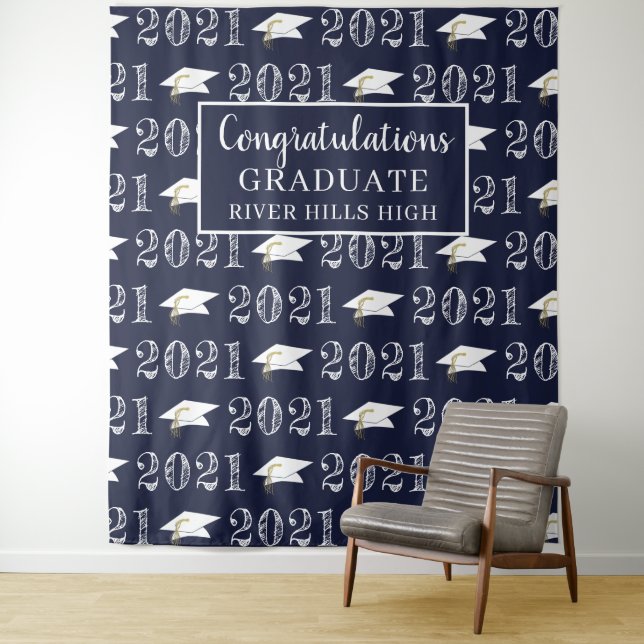 Graduation 2021 Navy Blue School Photo Op Backdrop (In Situ)