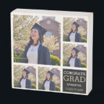 Graduation 2022 Congrats Grad 5 Photo Collage Wood Wooden Box Sign<br><div class="desc">Unique graduation keepsake wooden box sign personalized with 5 pictures and name.</div>