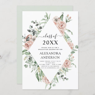 Graduation 2022 Dusty Pink Floral Greenery Invitation