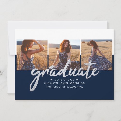 Graduation 2022 Photo Collage Navy and Silver Grad Announcement