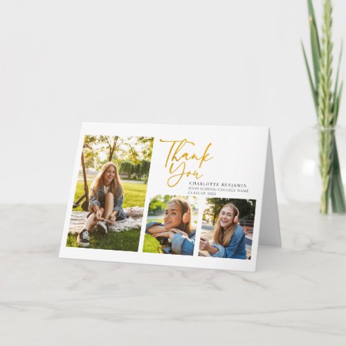 Graduation 2022 Photos Simple Gold Hand_Lettered Thank You Card