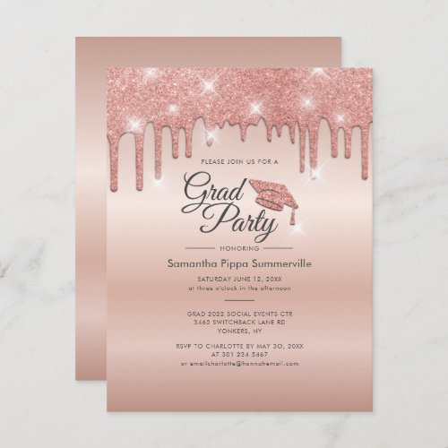 Graduation 2022 Rose Gold Glitter Grad Party Invitation