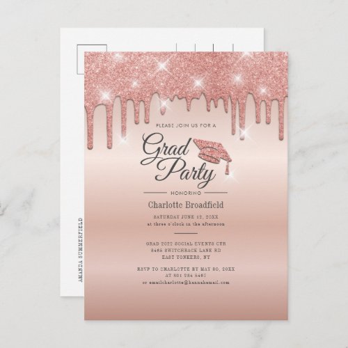 Graduation 2022 Script Rose Gold Modern Grad Party Invitation Postcard