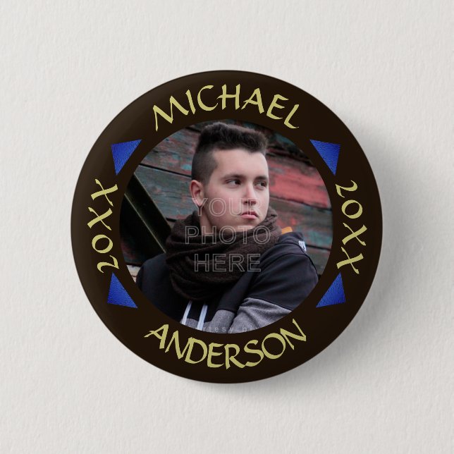 Graduation 2023 | Custom Photo Modern Triangles Pinback Button (Front)
