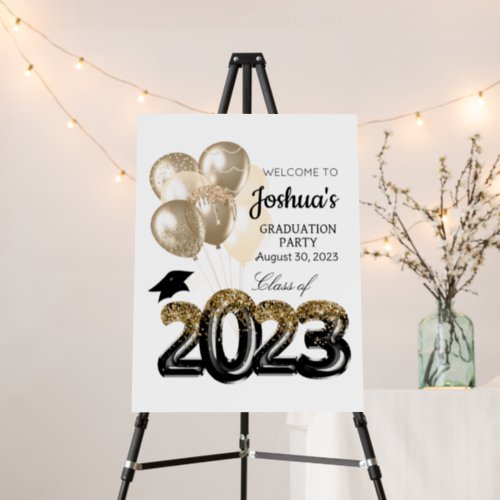 Graduation 2023 Gold Black Party Sign Foam Board